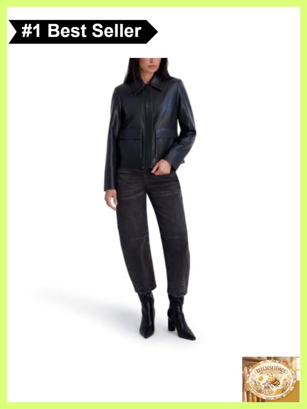 Faux Leather Patch Pocket Jacket Point Collar Minimalist Long Sleeve